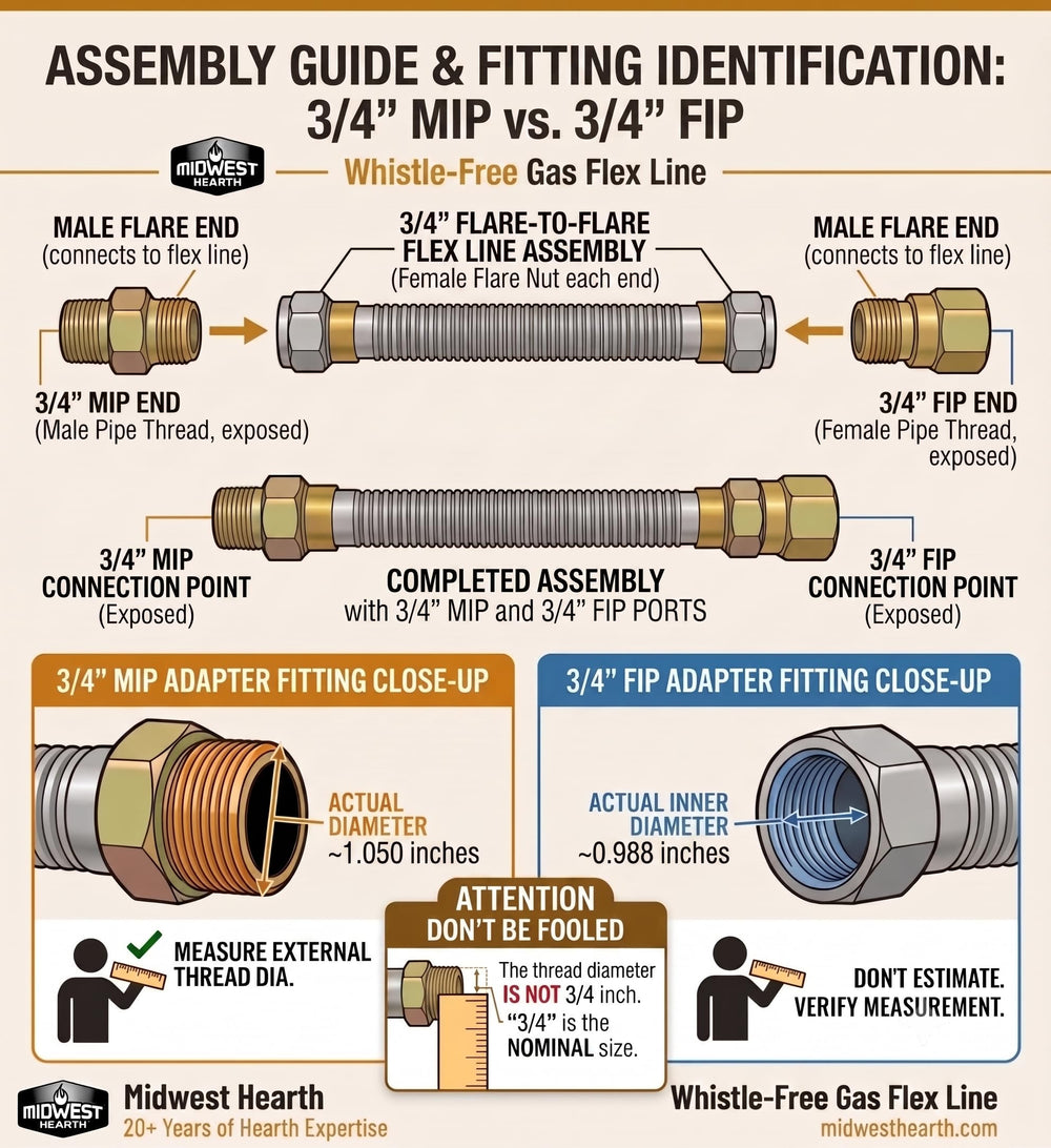 Midwest Hearth hose alongside tape measure showing 24-inch length for proper fit