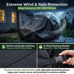 mieapond cover installed on zero turn mower for weather protection