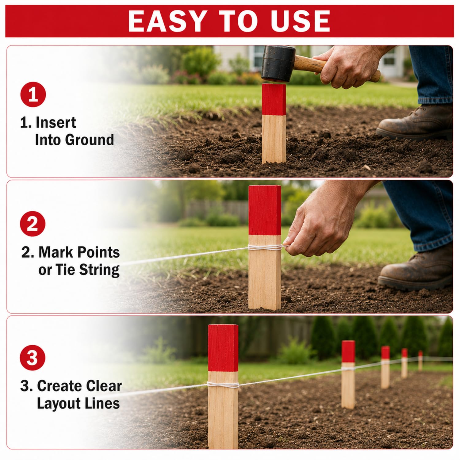 Mifoci stakes next to ruler showing 12-inch size for planning benefit