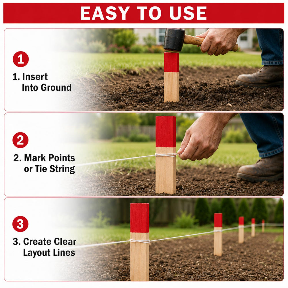Mifoci stakes next to ruler showing 12-inch size for planning benefit
