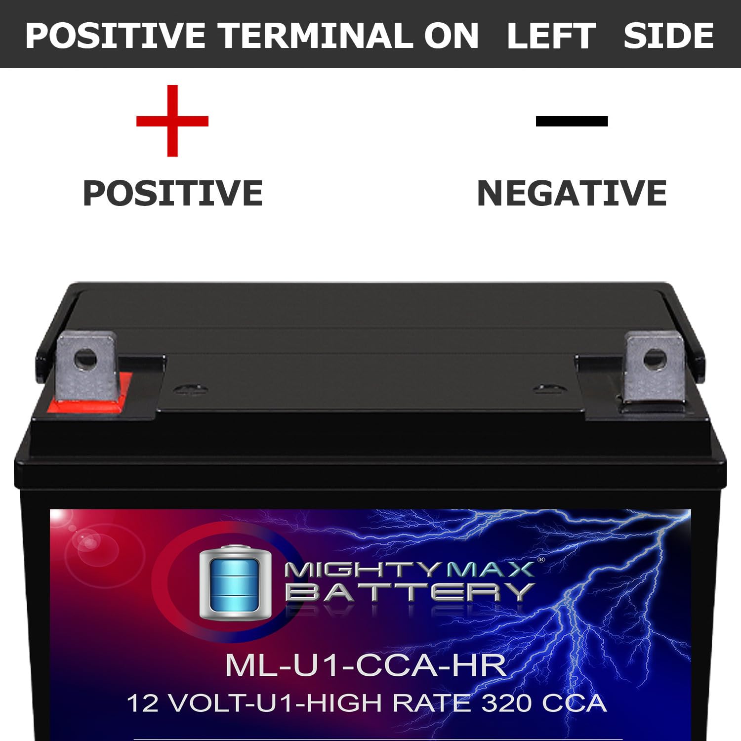 Mighty Max battery installed in mower demonstrating correct mounting orientation
