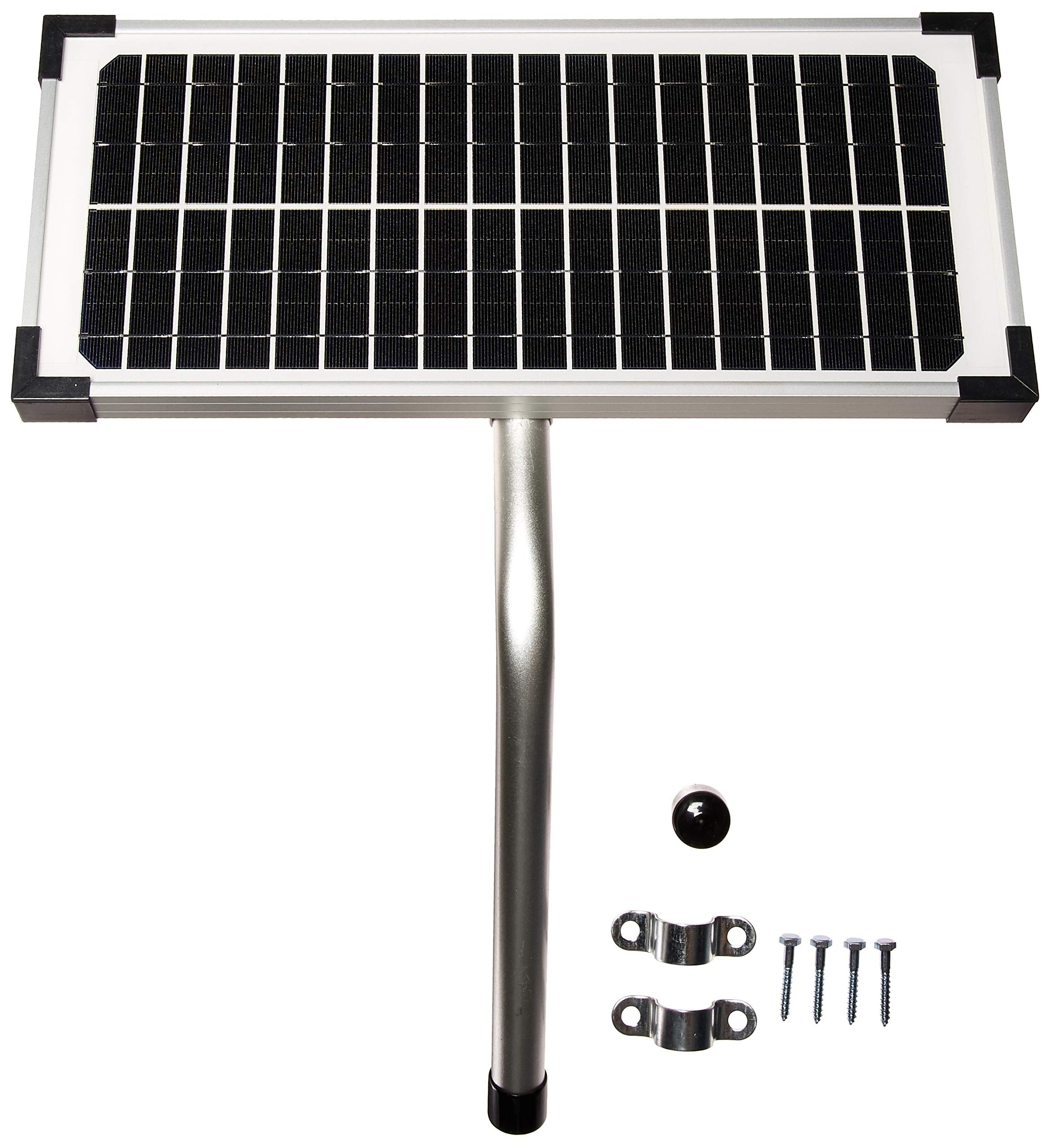 Mighty Mule 10W panel front view showing compact black cells and mounting points for reliable power