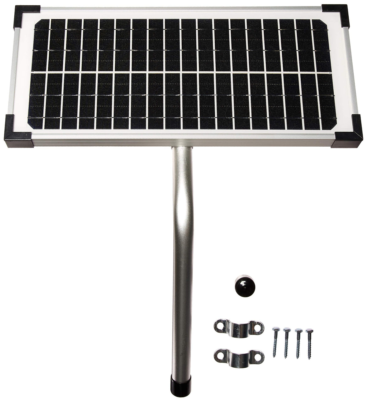 Mighty Mule 10W panel front view showing compact black cells and mounting points for reliable power