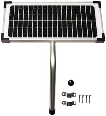 Mighty Mule 10W panel front view showing compact black cells and mounting points for reliable power
