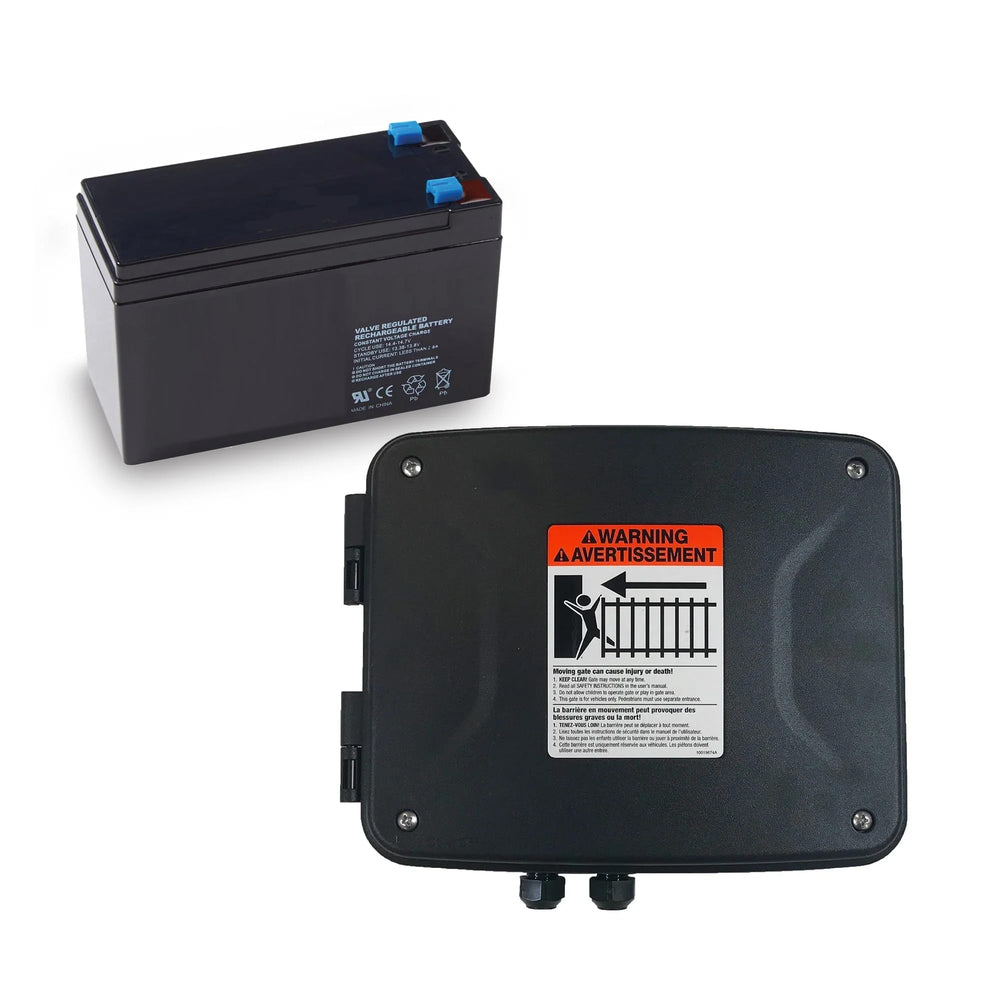 Mighty Mule enclosure front view showing weatherproof box and secure lock benefit