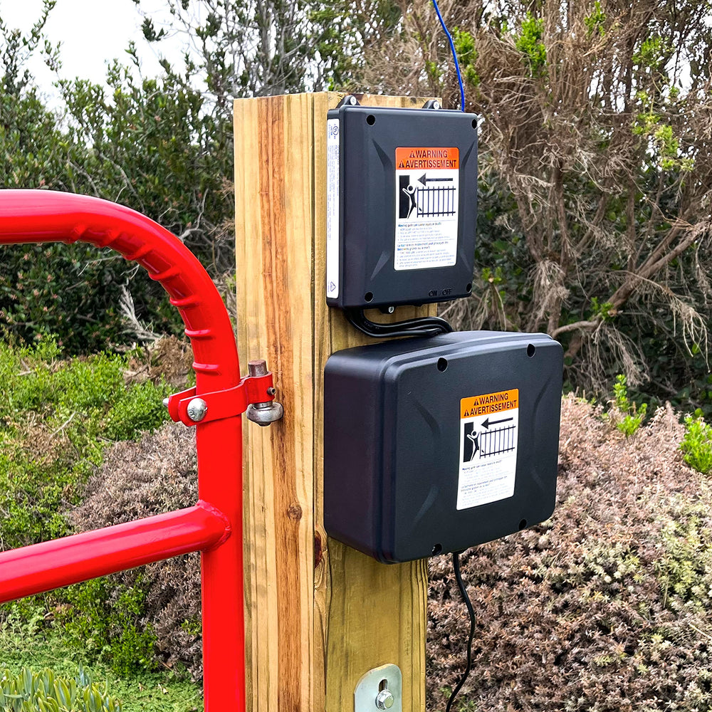 Mighty Mule enclosure open with two batteries installed for extended runtime benefit