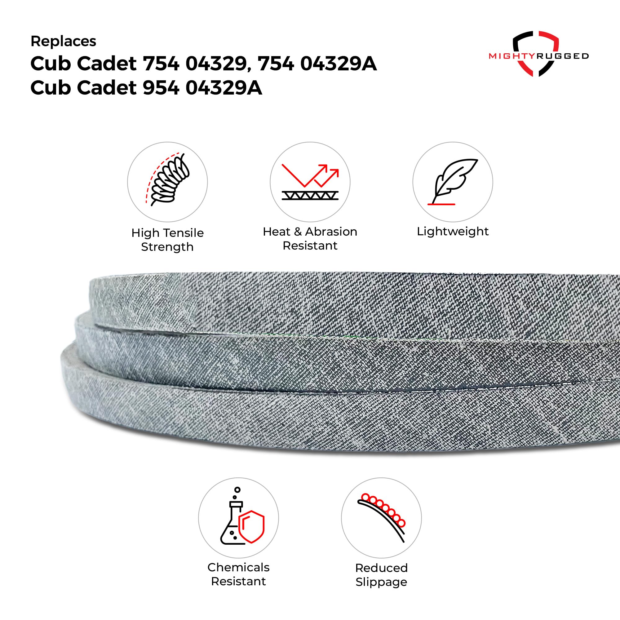 MightyRugged belt edge with stamped length and width for quick verification and correct sizing
