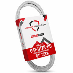MightyRugged front view of replacement deck belt showing dimensions and durable design benefits