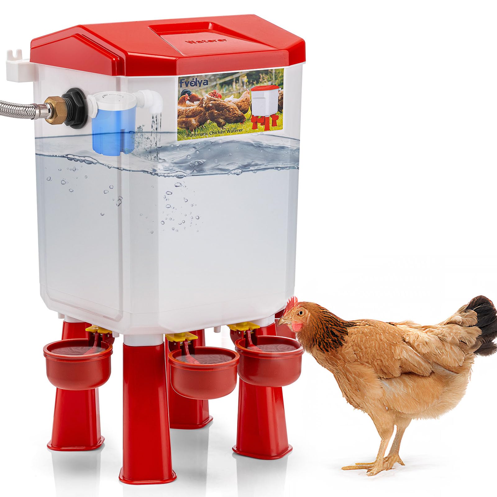 MIHESMART front view of automatic chicken waterer showing compact benefits