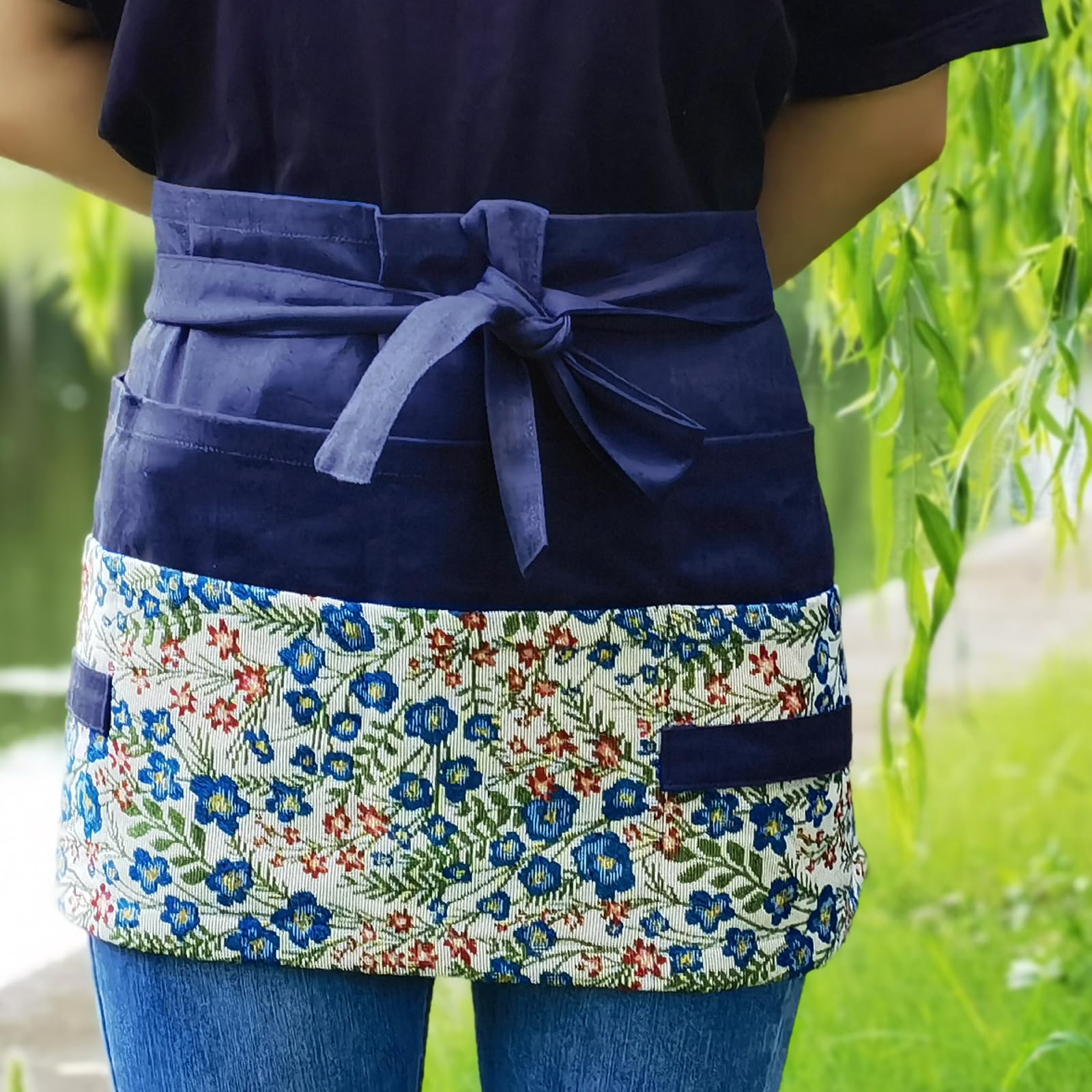 MILCIL apron worn by gardener holding tools showing quick access benefits