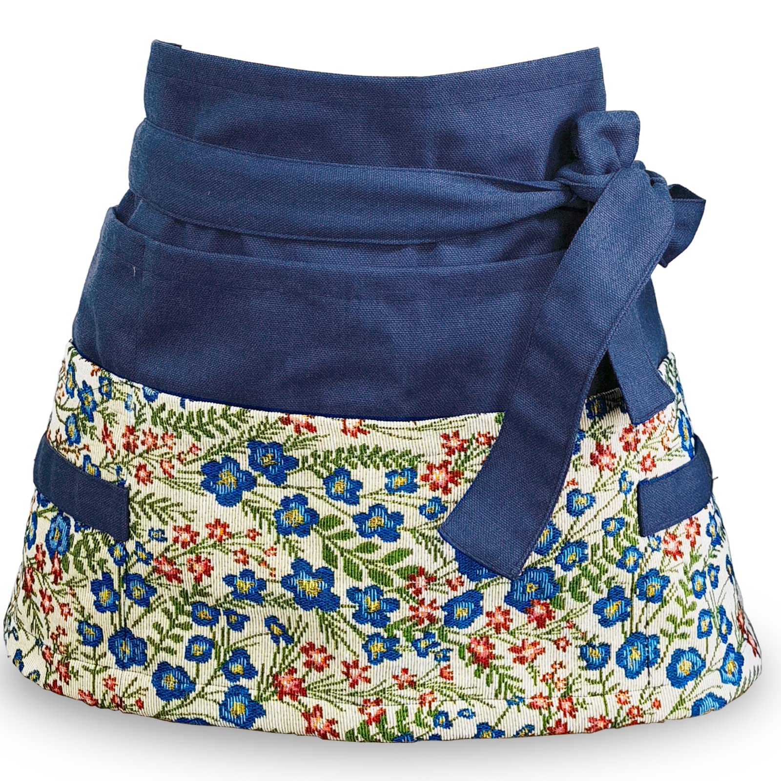 MILCIL front view apron showing pockets and floral trim for organized gardening