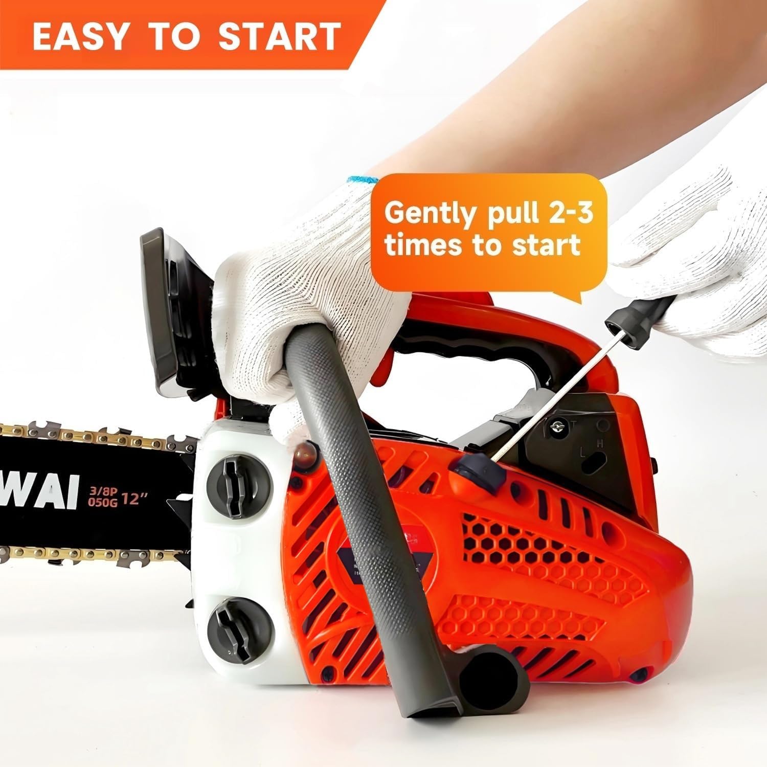 Milkiwai chainsaw in use cutting a branch demonstrating fast, controlled cutting