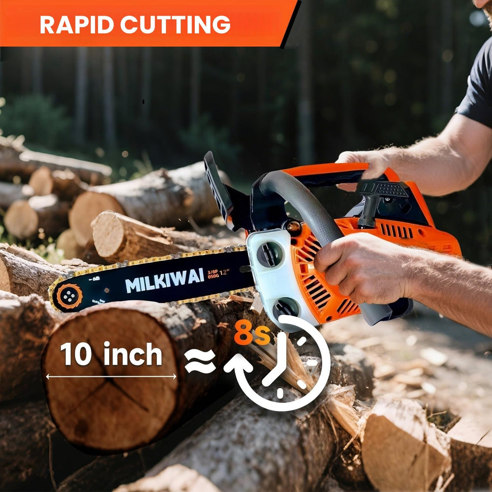 Milkiwai side profile with 12-inch guide bar for precise pruning and limbing