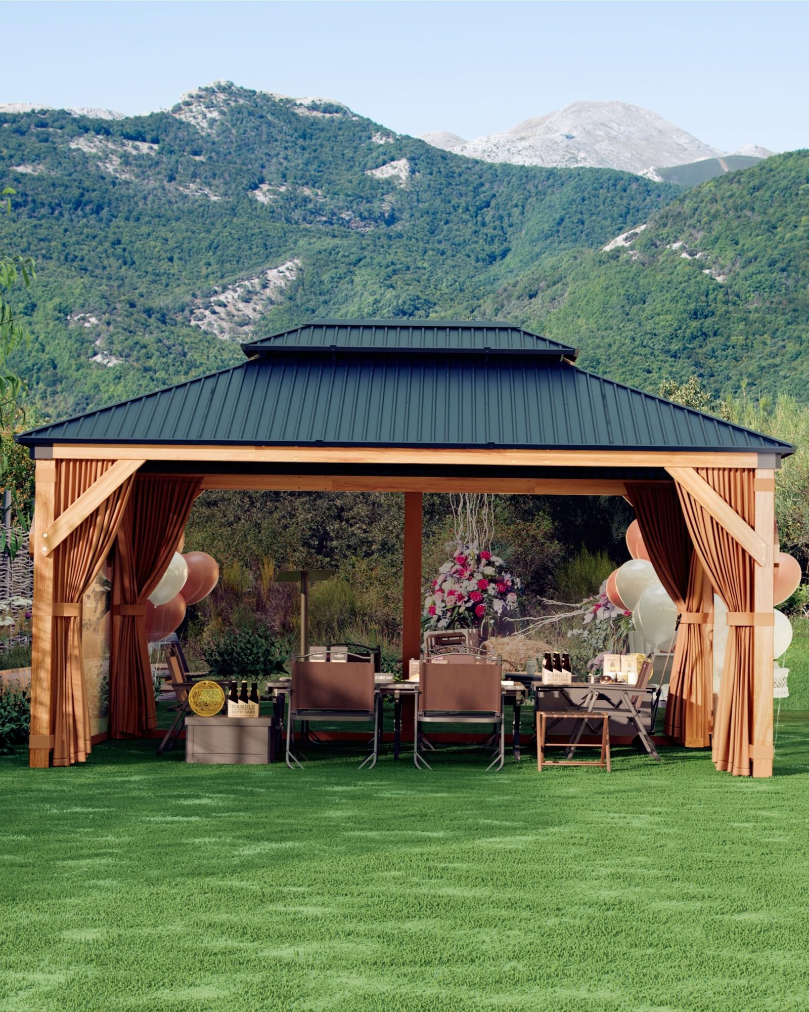 MilleLoom front view of gazebo showing shaded outdoor living benefit
