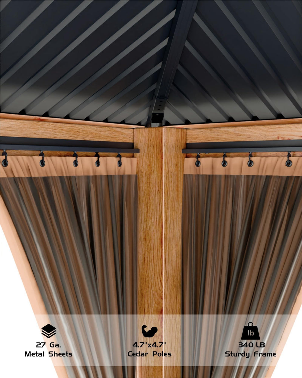 MilleLoom gazebo beside furniture showing size and usable area