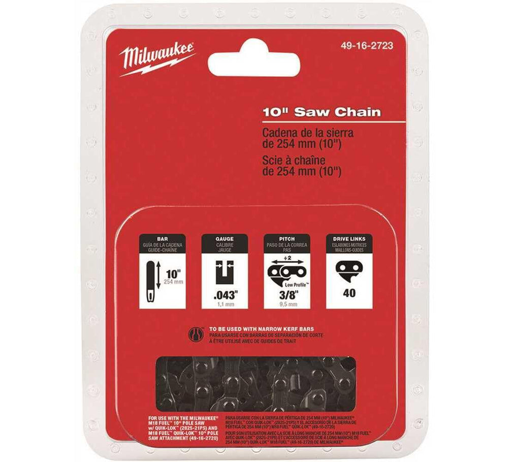 Milwaukee chain next to ruler showing 10-inch scale for quick sizing