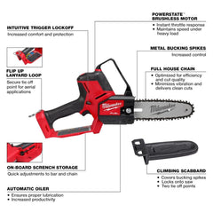 Milwaukee hatchet translucent oil reservoir visible for easy oil-level checks and maintenance
