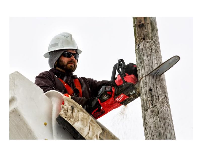 Milwaukee chain in yard work setting illustrating fast, efficient limb removal