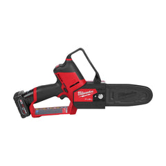 Milwaukee M12 Fuel pruning saw in use cutting a branch for faster trimming