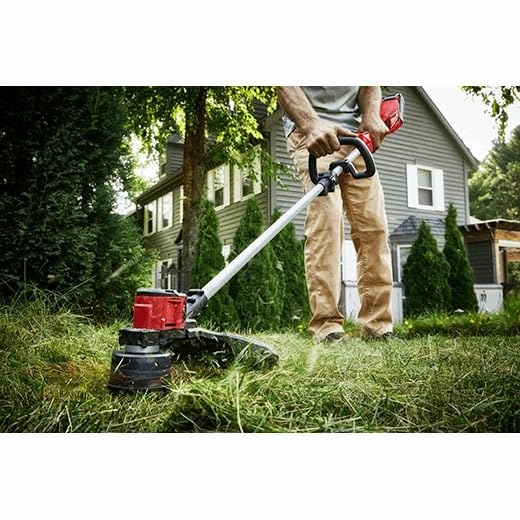 Milwaukee trimmer next to ruler showing wider cut width for fewer passes