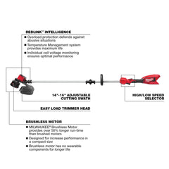 Milwaukee close-up of trimmer head showing cutting line and improved cutting capacity