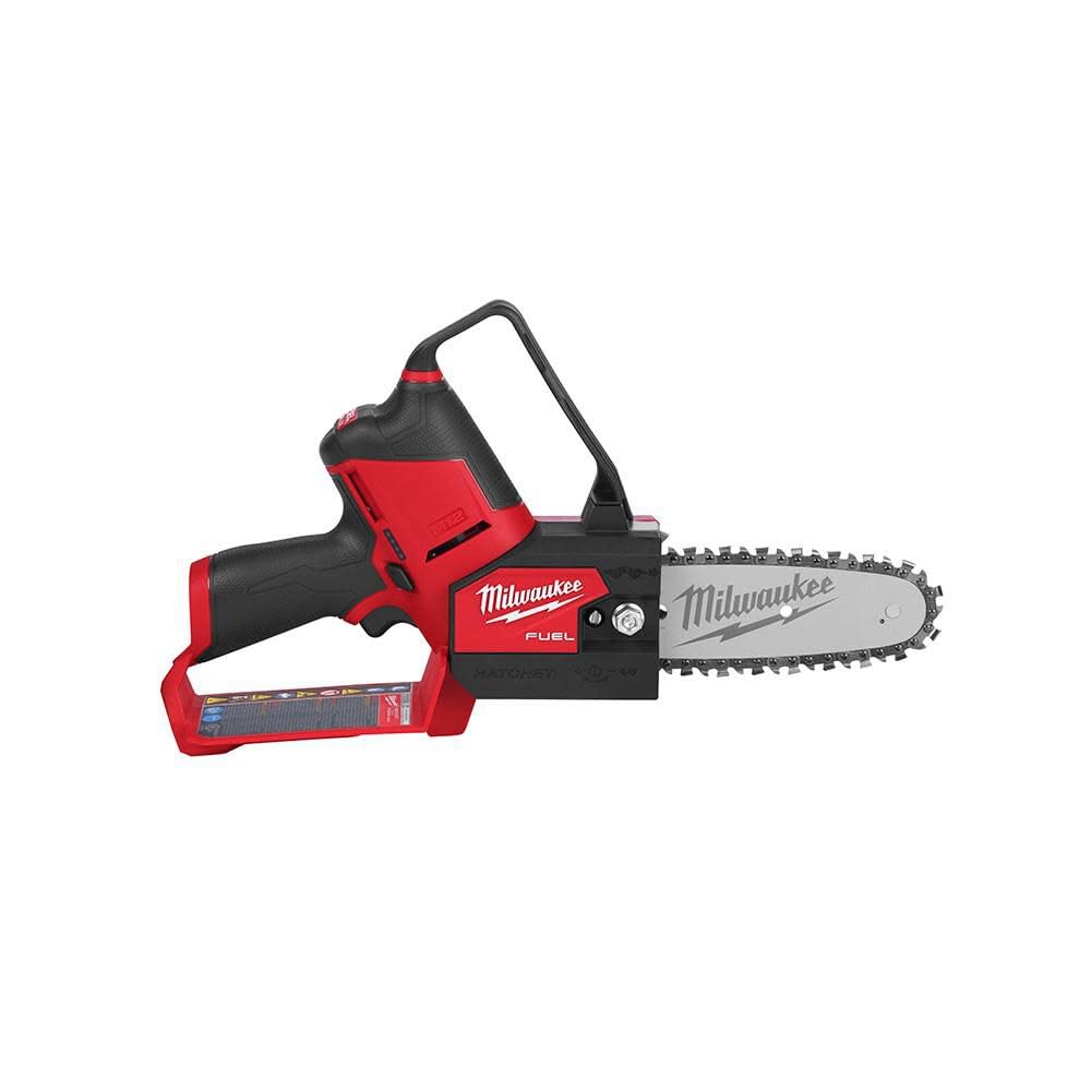 Milwaukee pruning saw front view showing tool balance and compact profile
