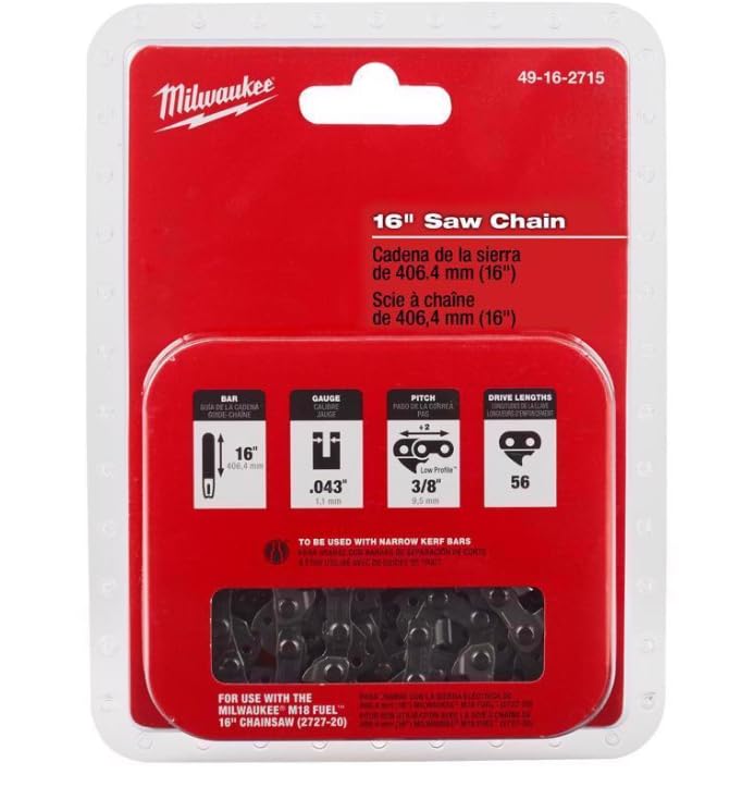 Milwaukee chain beside ruler for 16-inch scale verification and accurate fit