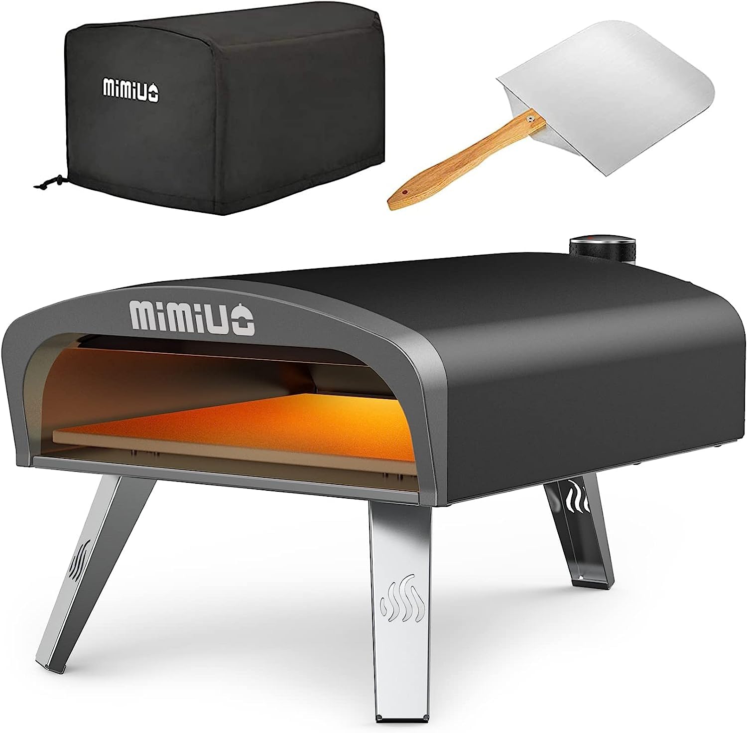 Mimiuo front view of oven showing robust stainless steel body and controls for durable cooking