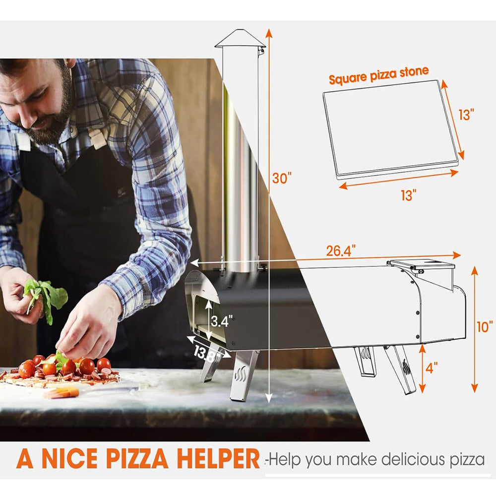 Mimiuo oven open with pizza inside demonstrating quick 60-second bake benefit