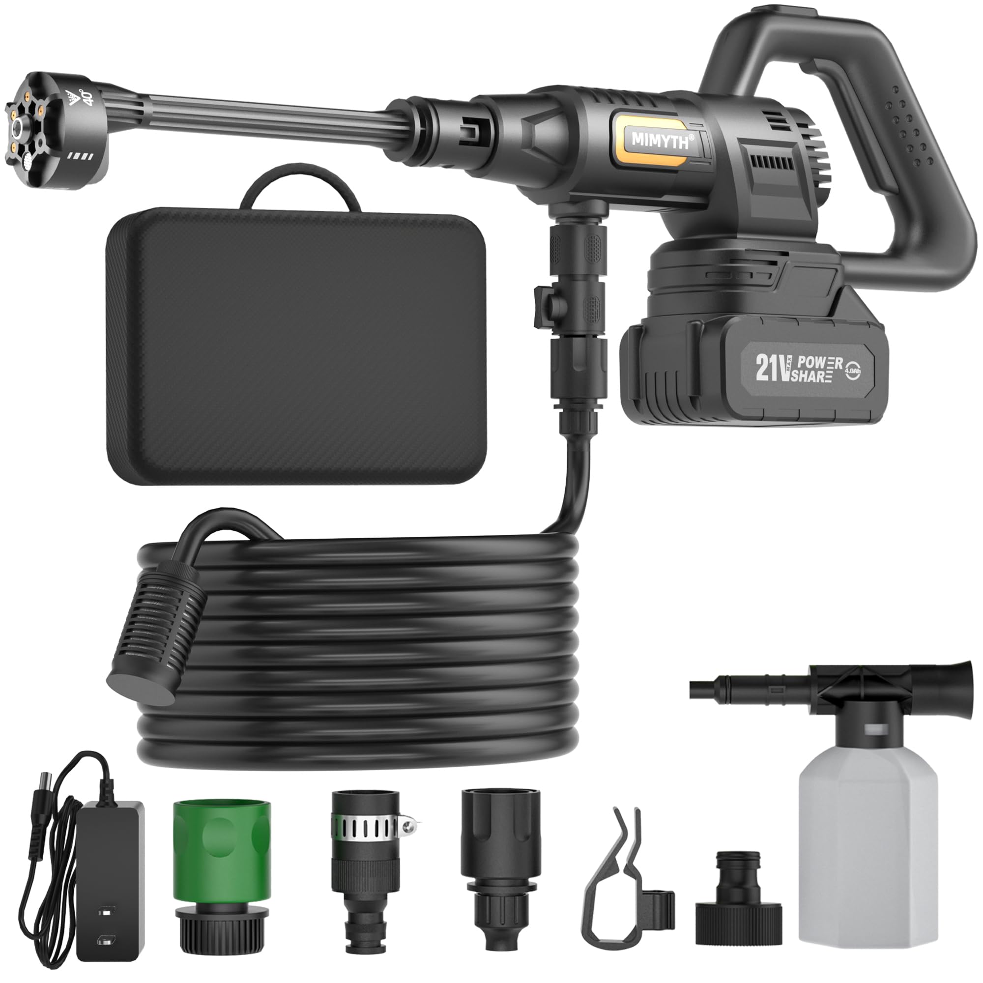 MIMYTH front view of cordless pressure washer showing compact design and portability