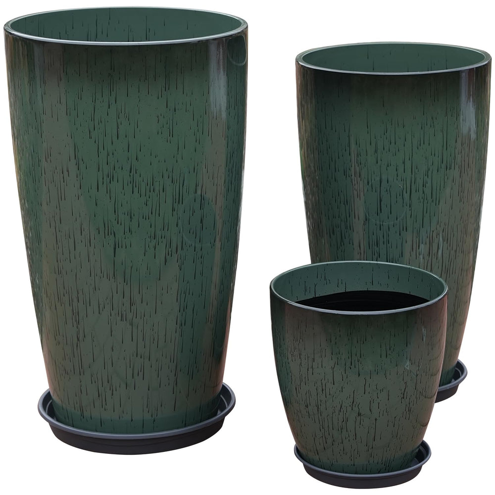 MinCHI257 front view showing three green gradient planters and elegant display