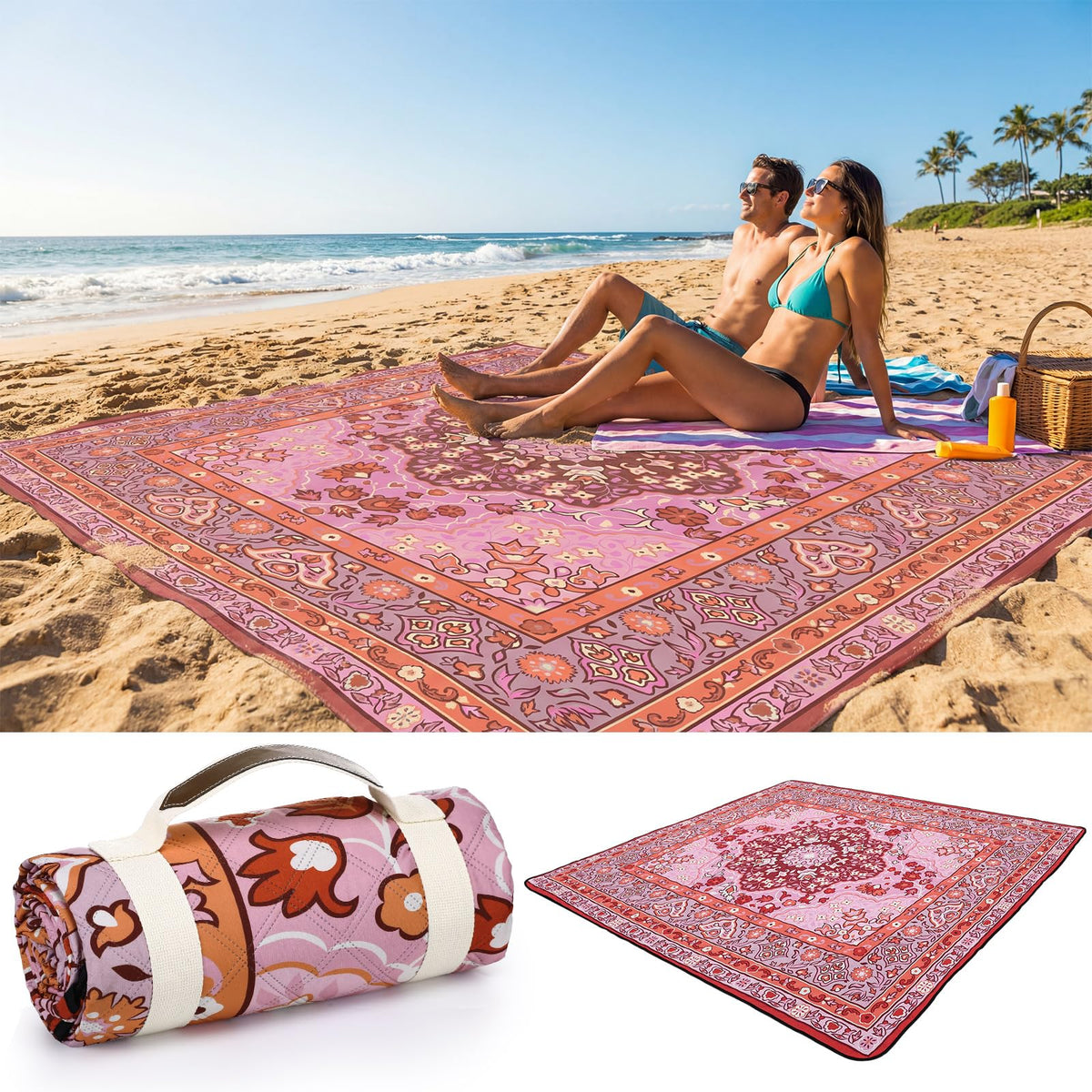 Mindsoft front view showing pink boho wildflower print and roomy coverage benefit