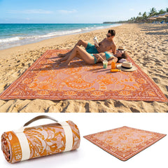 Mindsoft full spread orange boho blanket showing size and vibrant pattern for comfortable picnics