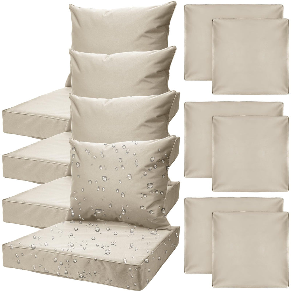 Mindsoft front view of four-set light khaki covers showing neat fit and easy styling