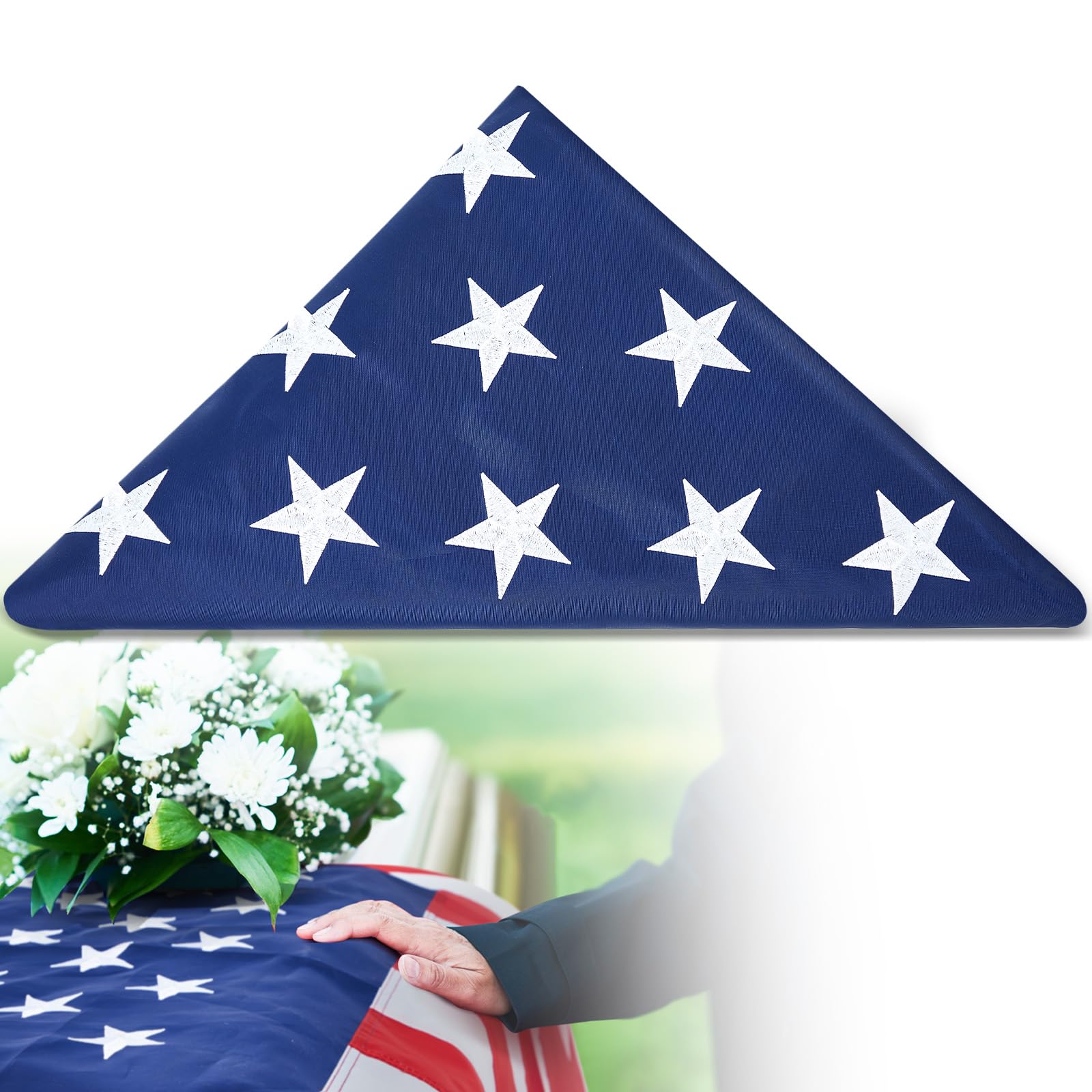 Mindsoft folded flag front view ready for display, dignified presentation