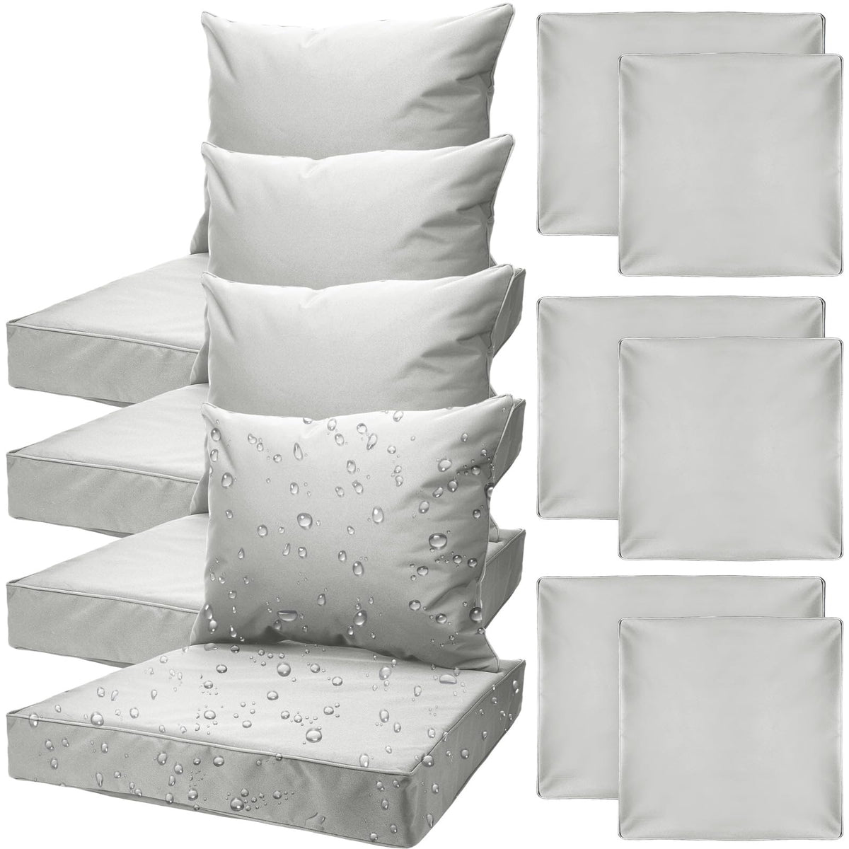 Mindsoft front view of four silver gray cushion covers showing neat fit and modern look