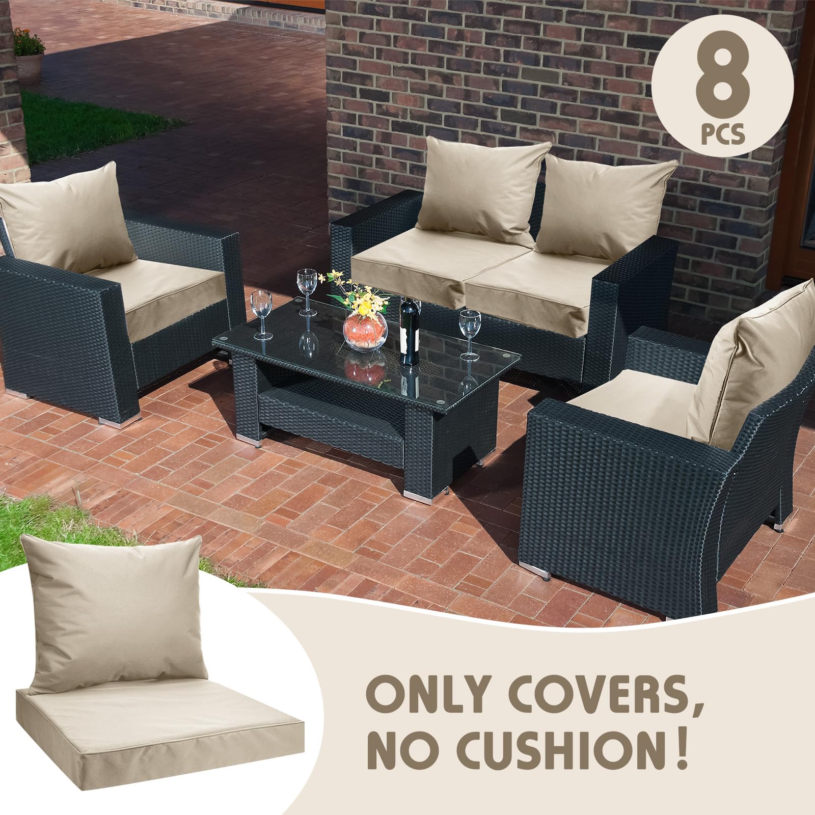 Mindsoft styled patio set with covers showing coordinated, modern outdoor look