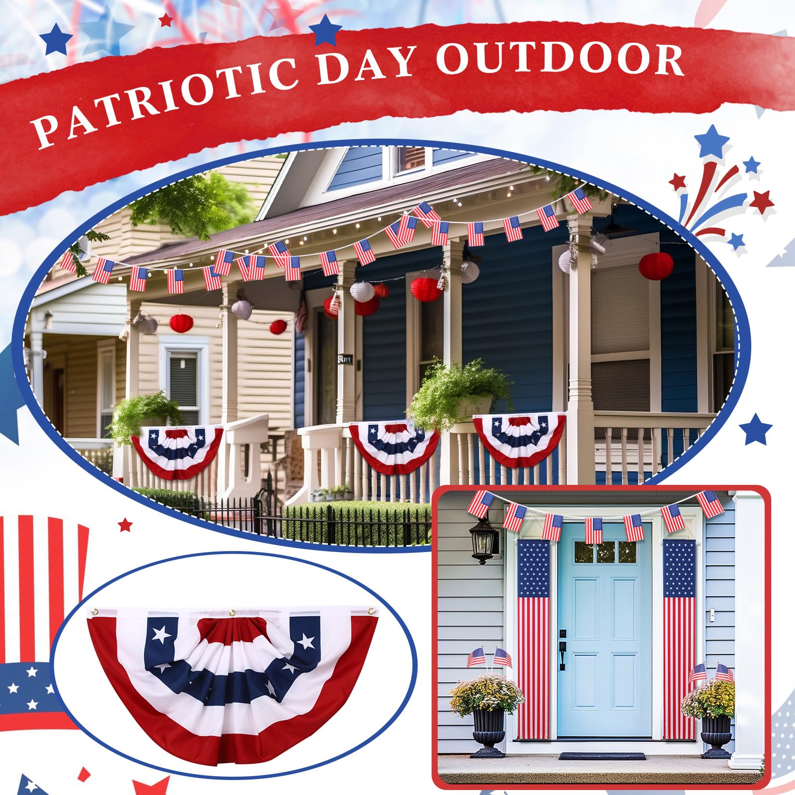 Mindsoft pennant string banner stretched across porch for festive impact