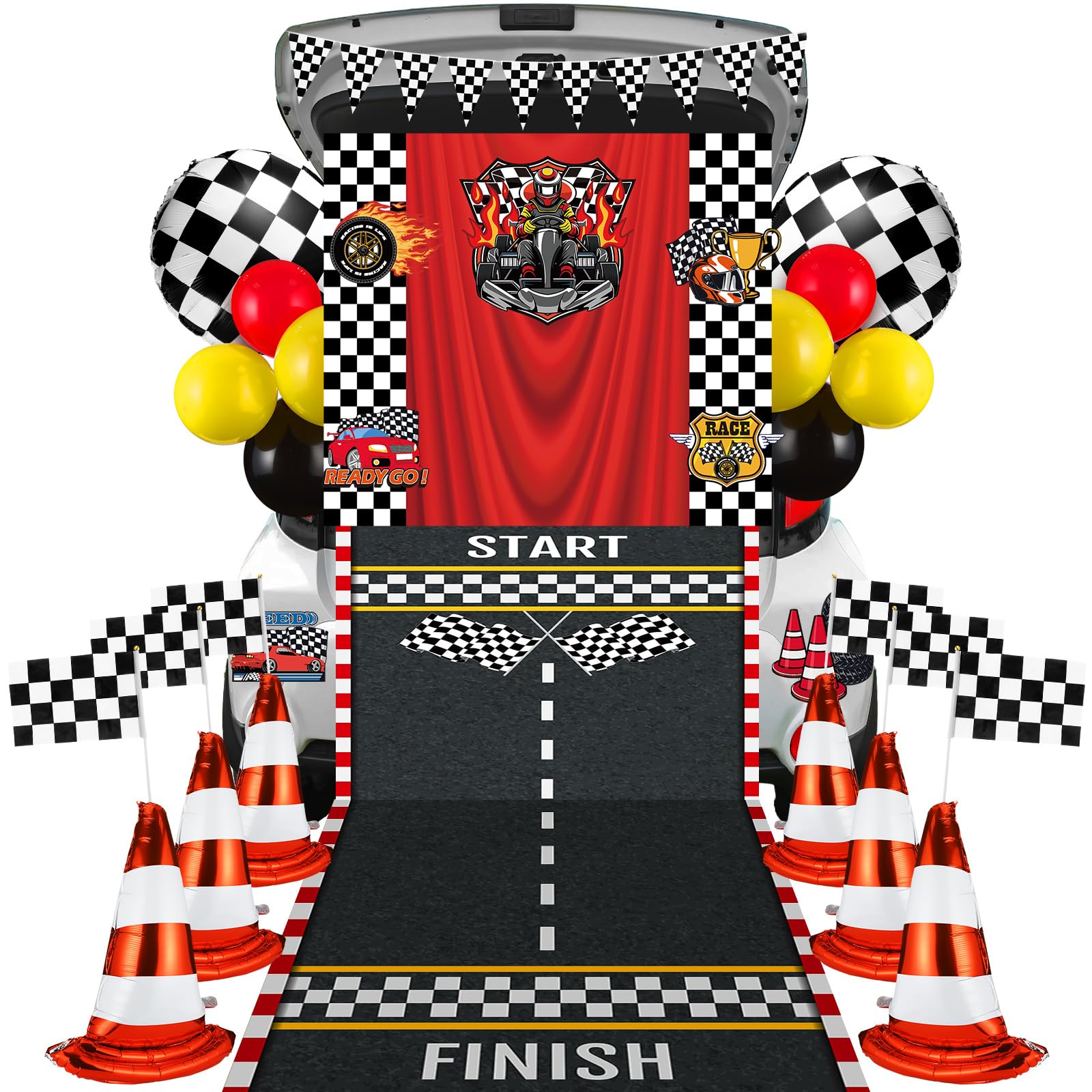 Mindsoft backdrop front view showing racecar theme and instant visual impact