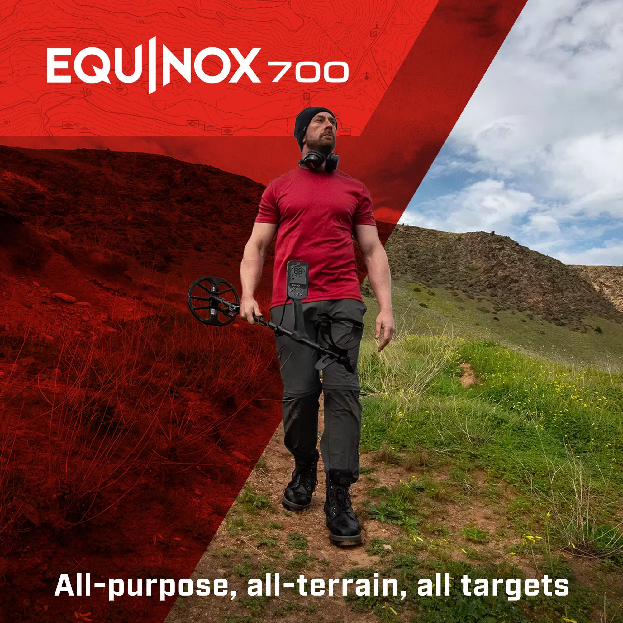 MINELAB EQX 11" double-D coil close-up illustrating waterproof coil design and sensitivity