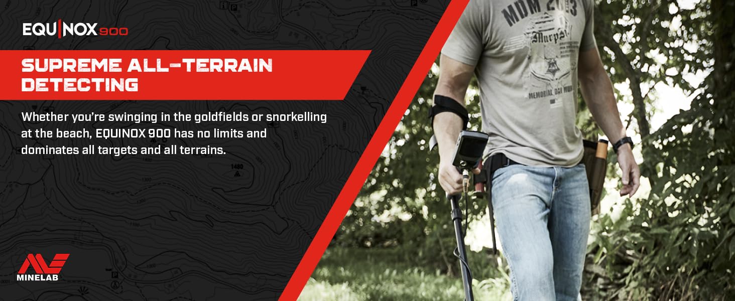 MINELAB Equinox 900 handgrip vibration and wireless headphones showing silent, tactile feedback