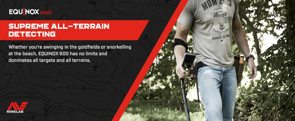 MINELAB Equinox 900 handgrip vibration and wireless headphones showing silent, tactile feedback