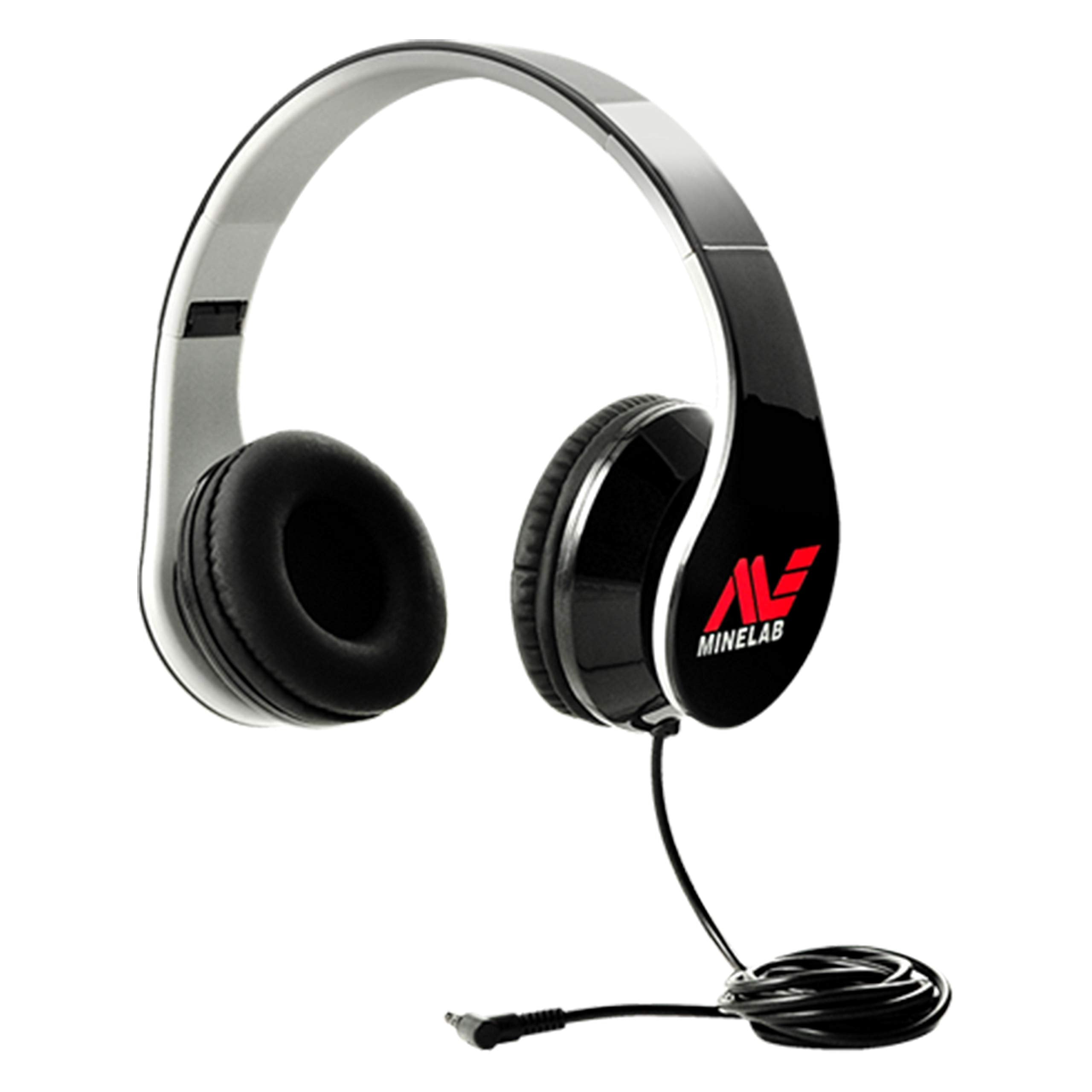 MINELAB headphones front view showing plug and durable cord for reliable audio