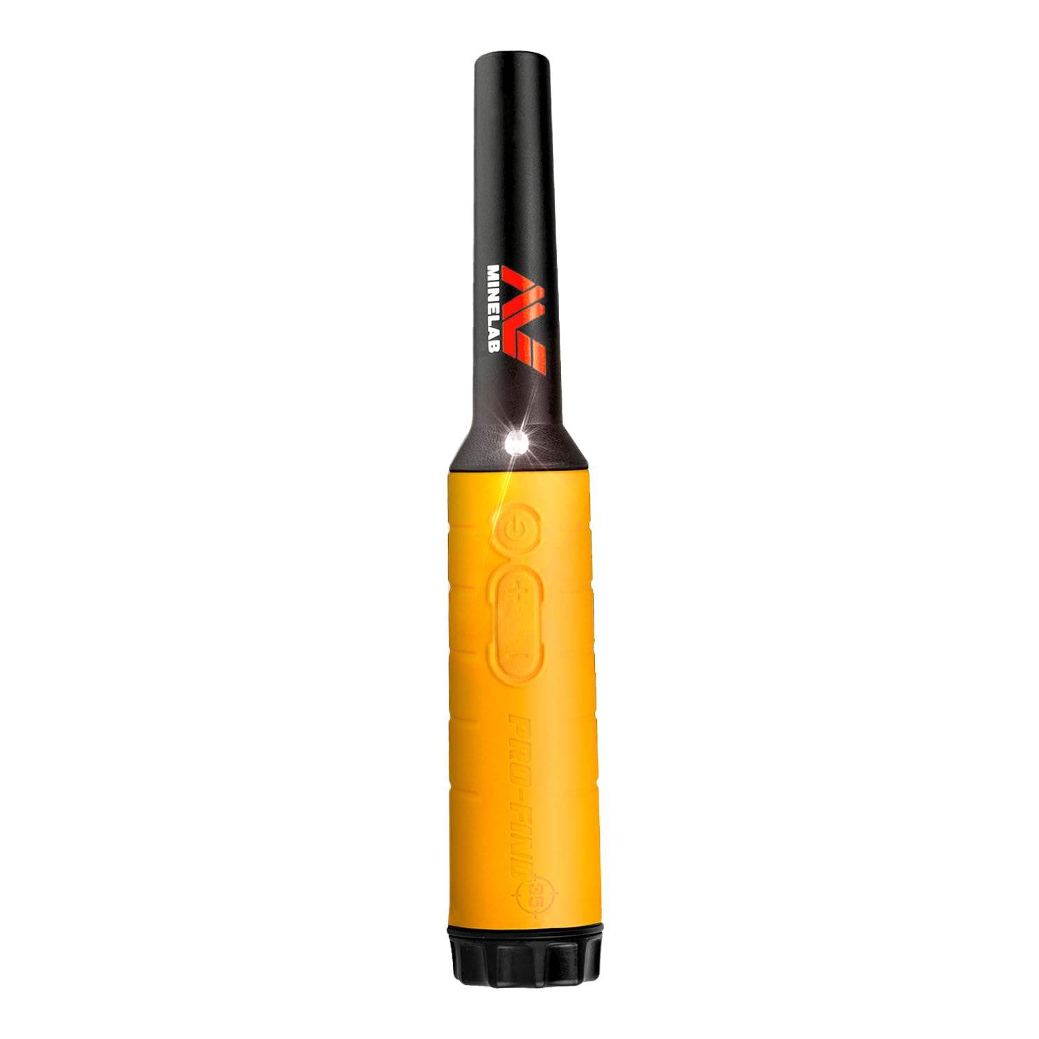MINELAB PRO-FIND 35 front view showing controls and fingertip grip, improving handling