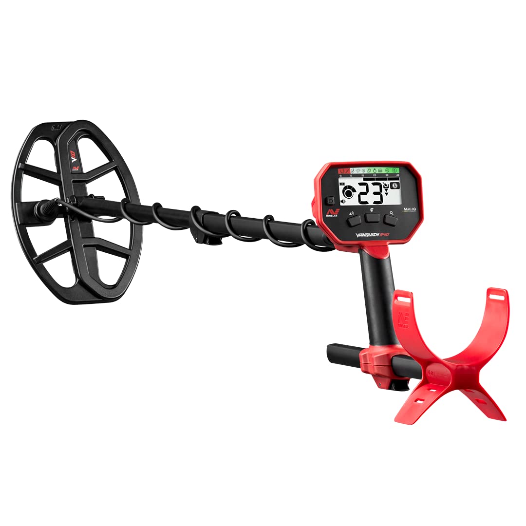 MINELAB Vanquish 340 front view showing compact headset and shaft for quick setup