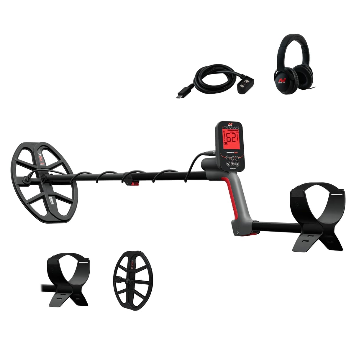 MINELAB Vanquish 560 front view showing compact lightweight design and ready-to-use benefit