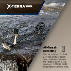 MINELAB X-Terra Elite search coil close-up showing durable construction and sensitivity