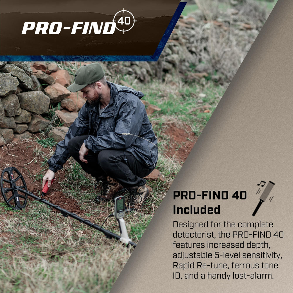 MINELAB X-Terra Elite next to ruler showing compact size and portability benefits