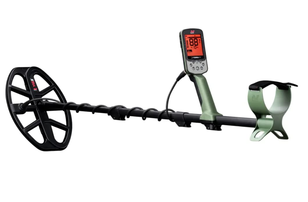 MINELAB X-Terra PRO search coil close-up showing durable construction and ground coverage