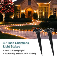 Minetom stakes placed in lawn to keep lights upright and tidy